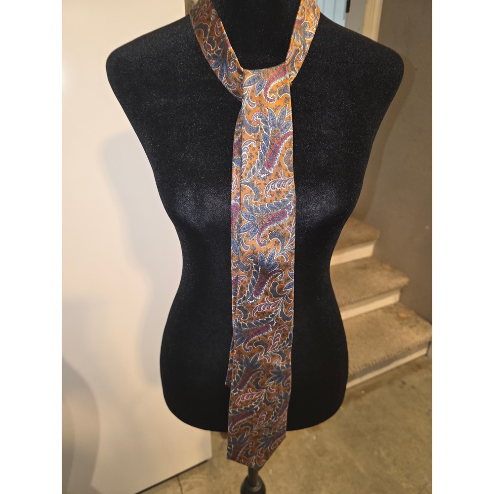 Christian Dior Monsieur Silk Tie Brown Blue Paisley Made in USA Italian Fabric